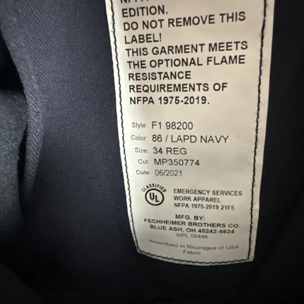 Flying Cross Station Pants Mens 34 Navy Blue Fire Resistant Nomex IIIA Unhemmed